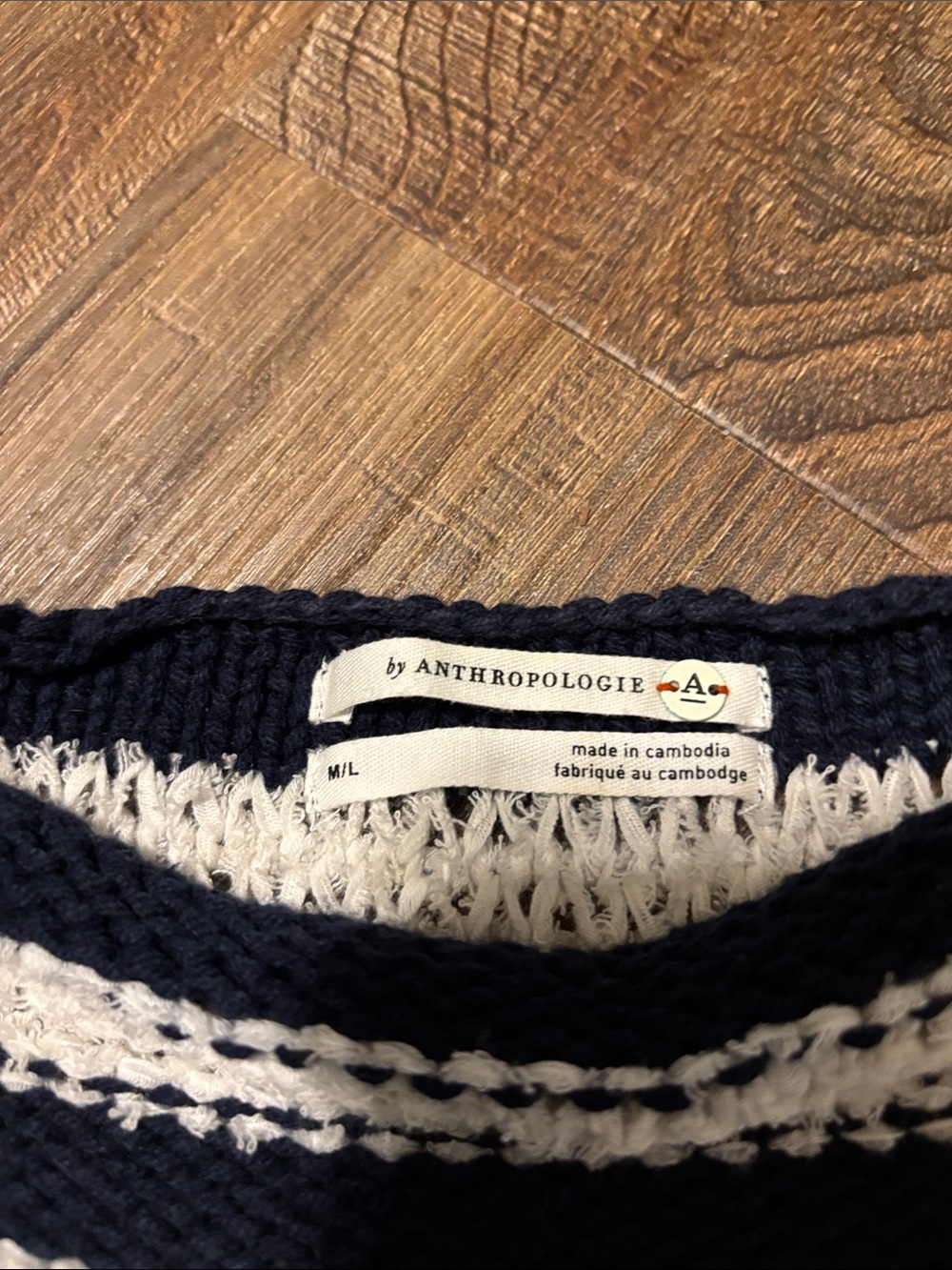 Women’s Anthropologie Navy and White Striped Crewneck Sweater
